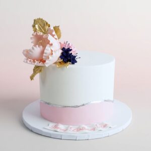 1 TIER WHITE & PINK W DELICATE FLOWER