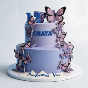 2 TIER LAVENDER & PERIWINKLE W BUTTERFLY