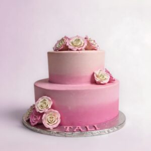 2 TIER PINK OMBRE W FLOWERS