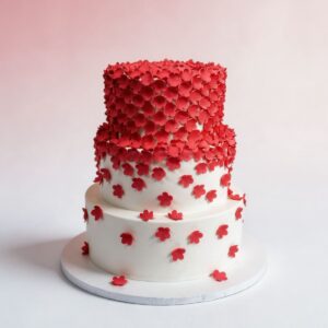 2 TIER WHITE WITH RED FLORAL CASCADE