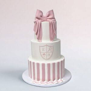 3 TIER PINK & WHITE STRIPE & BOW