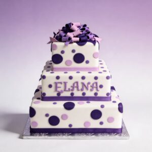 3 TIER PURPLE OMBRE W HITE DOTS & RIBBONS