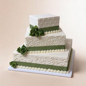 3 TIER STAGGERED GREEN RIBBON