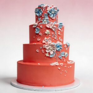 4 TIER CORAL W FLOWERS