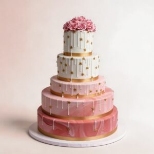 5 TIER BLUSH MARBLE W STARS AND GOLD RIBBON