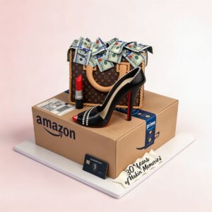 AMAZON BOX W LV BAG AND LB SHOE AND CASH