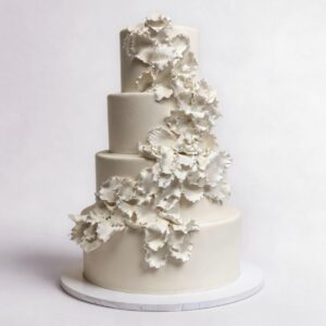 CASCADING FANCY WHITE SUGAR FLOWERS 4 TIER