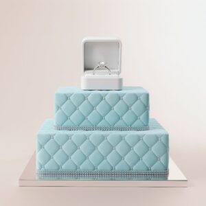 ENGAGEMENT RING ON TUFTED TIFFANY BLUE