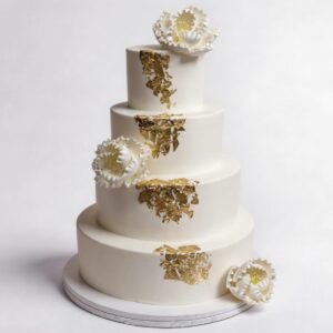 GOLD BRUSHSTROKES & PEONIES 4 TIER