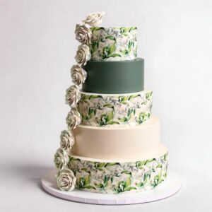 GREEN & IVORY CASCADING FLOWERS 4 TIER