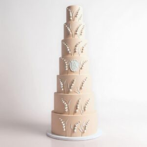 IVORY WITH MONOGRAM & WHITE BABY BREATH 7 TIER