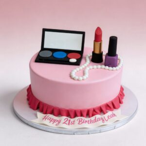 MAKEUP ON PINK CAKE