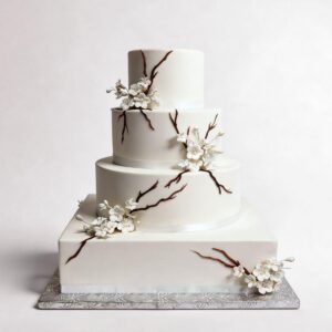 MINI WHITE DAISIES BRANCHES 3 TIER ROUND 1 TIER SQUARE