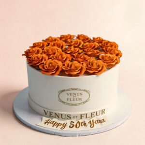 ORANGE ROSE ROUND BOX CAKE