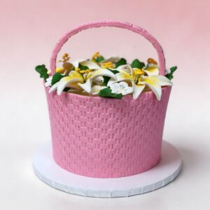 PINK BASKET W WHITE LILLY