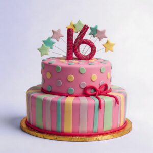 PINK SWEET 16 W PASTEL STRIPS AND DOTS