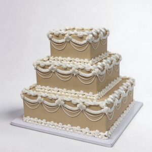 SQUARE IVORY & WHITE VINTAGE PIPING 3 TIER