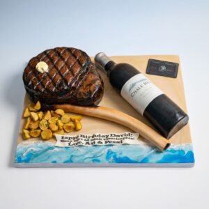 STEAK ON BONE W WINE BOTTLE