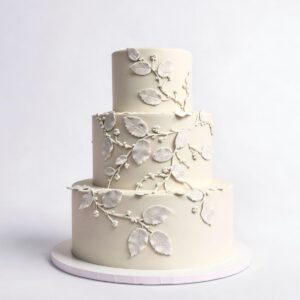 SUGAR FLOWER WHITE LEAVES 3 TIER TALL