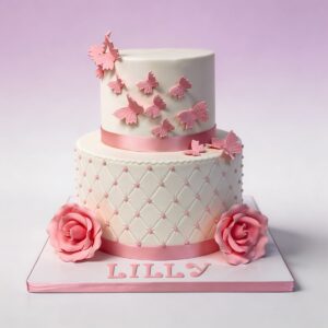 TUFTED WHITE W PINK BUTTERFLY