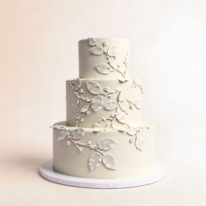 WED CAKE W STENCIL LEAVES