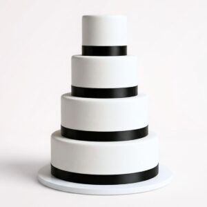 WHITE WITH BLACK RIBBON 4 TIER TALL